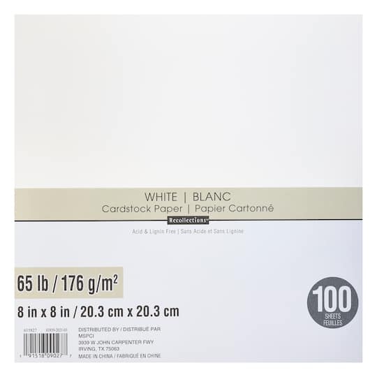 12 Packs: 100 ct. (1,200 total) White 8" x 8" Cardstock Paper by Recollections™